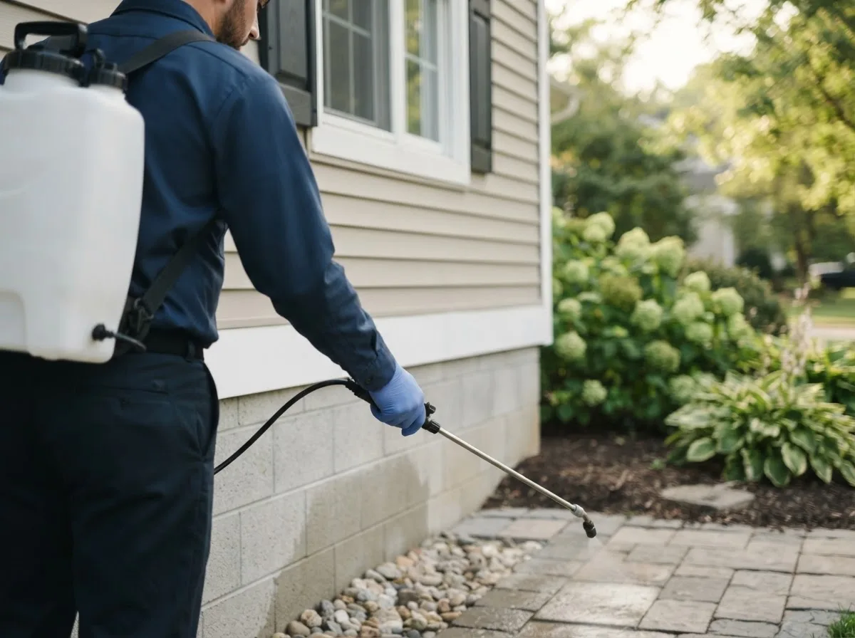 Pest control technician inspecting a home in Richmond, OH